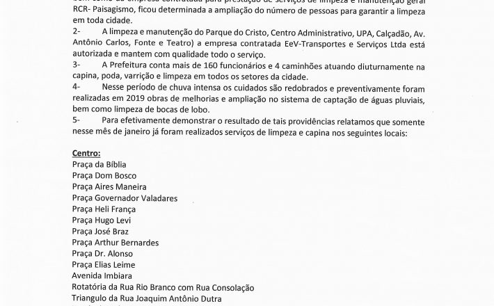 Nota de Esclarecimento PMA em referência ao Ofício encaminhado pela Senhora Vice-Prefeita à Secretaria de Serviços Urbanos