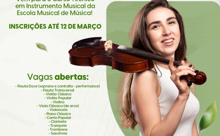 Escola Municipal de Música abre inscrições para curso técnico em Instrumento Musical