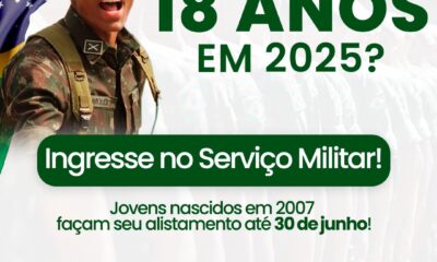 Jovens que completam 18 anos em 2025 têm até 30 de junho para fazer o alistamento militar