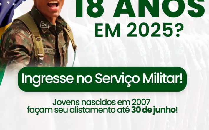 Jovens que completam 18 anos em 2025 têm até 30 de junho para fazer o alistamento militar