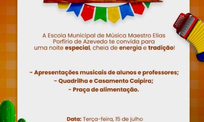 Festa Julina da Escola Municipal de Música será realizada na Praça Arthur Bernardes nesta terça (15)