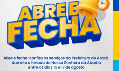 Abre e fecha: confira os serviços da Prefeitura de Araxá durante o feriado de Nossa Senhora da Abadia