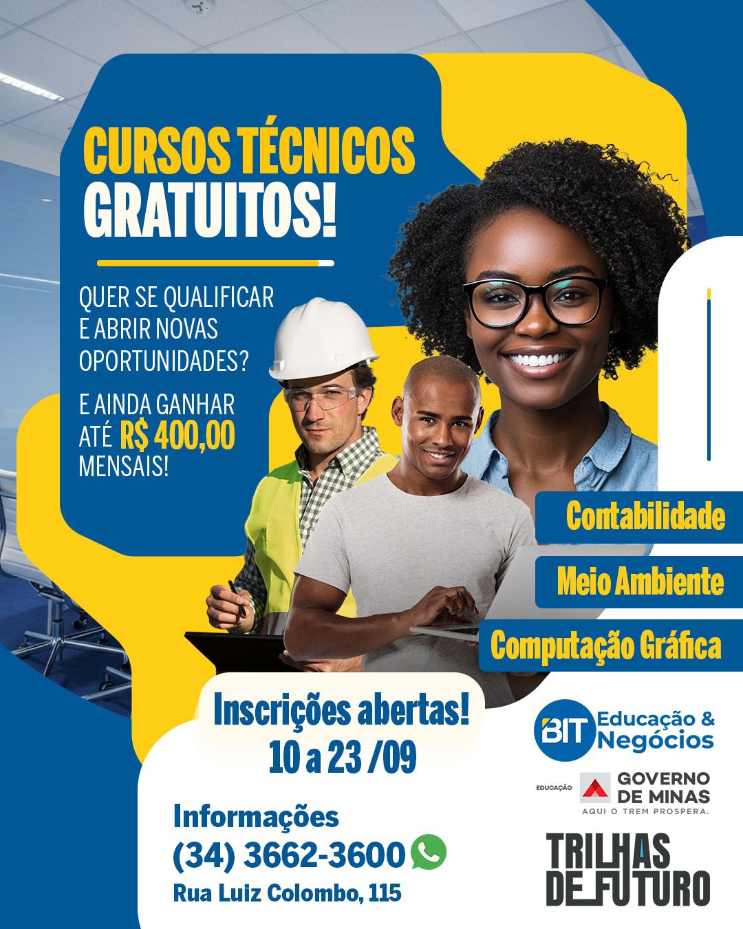Trilhas de Futuro abre inscrições para cursos técnicos gratuitos na BIT Araxá