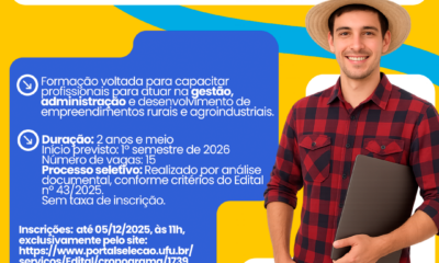 UAB Araxá está com inscrições abertas para curso superior gratuito de Gestão do Agronegócio