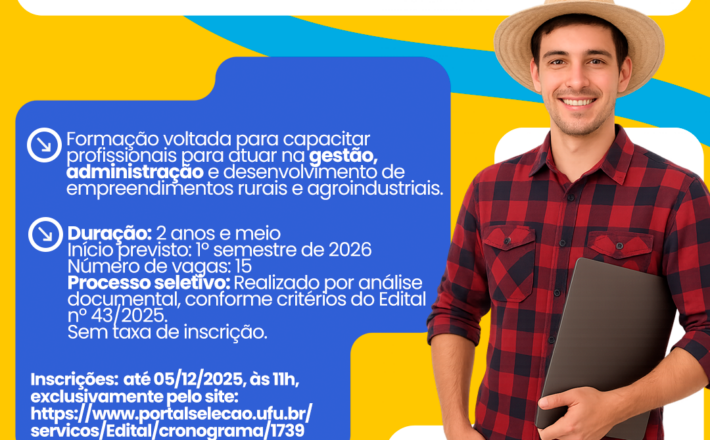 UAB Araxá está com inscrições abertas para curso superior gratuito de Gestão do Agronegócio