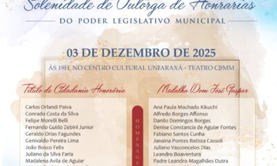 Solenidade de Entrega de Honrarias do Legislativo Municipal será realizada no dia 3 de dezembro