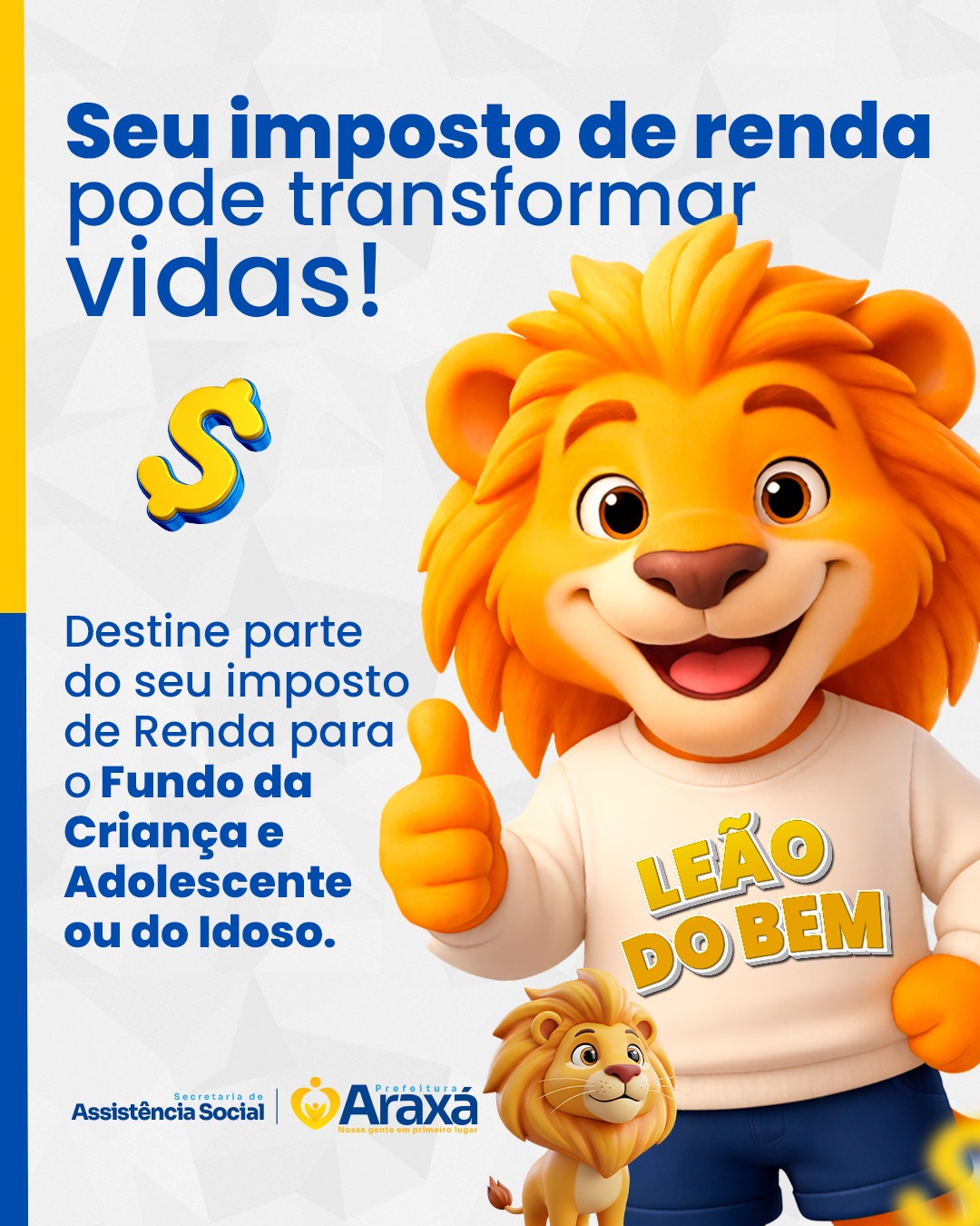 Campanha Leão do Bem incentiva destinação do Imposto de Renda para projetos sociais em Araxá