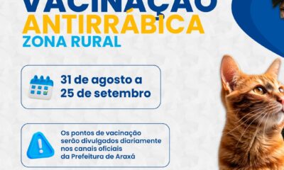 Prefeitura de Araxá inicia vacinação antirrábica na zona rural no dia 31 de agosto