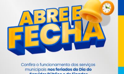 Abre e fecha: confira o funcionamento dos serviços municipais nos feriados do Dia do Servidor Público e de Finados